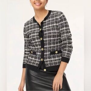 J. Crew Factory Black and White Tweed Cardigan